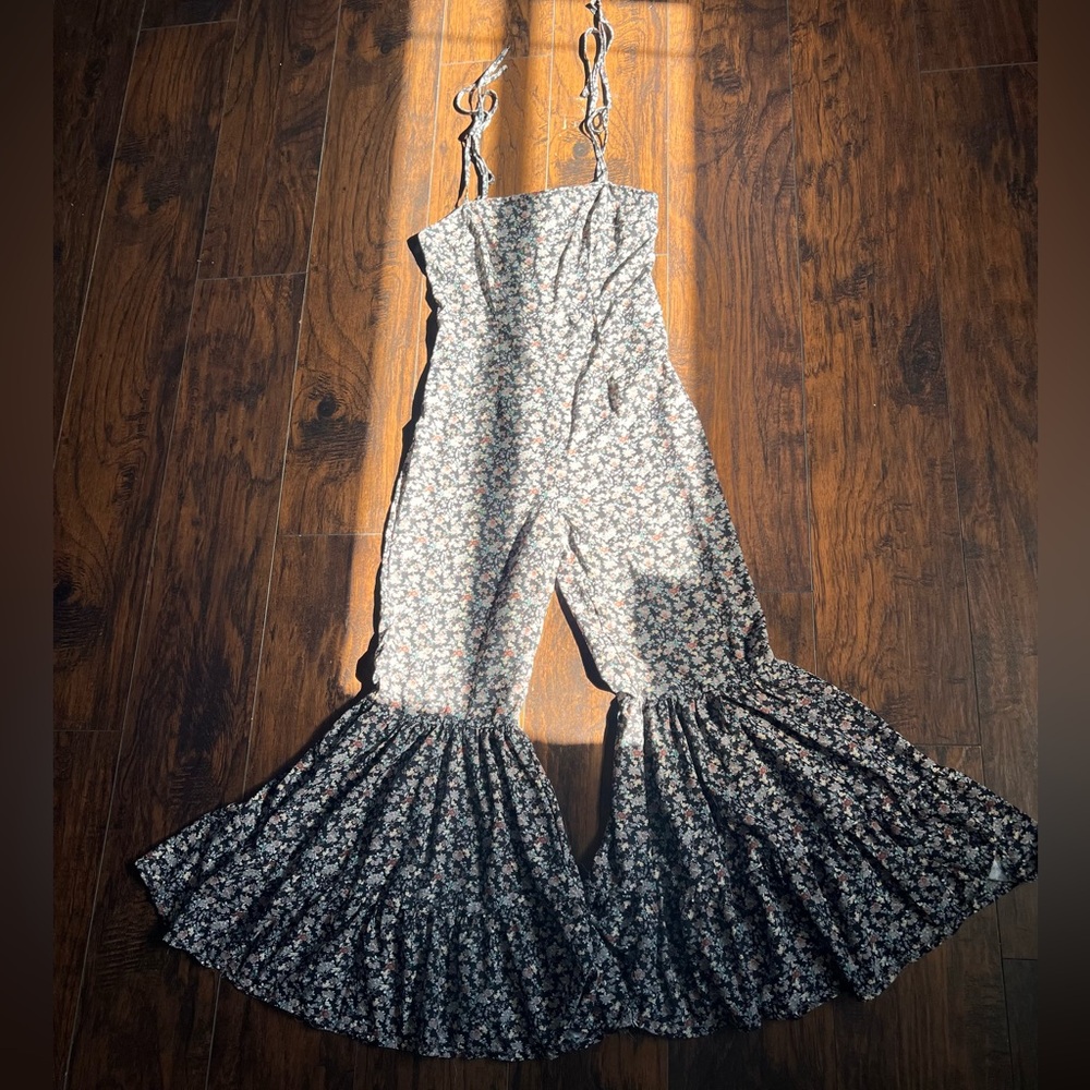 Black Floral Bell Bottom Romper